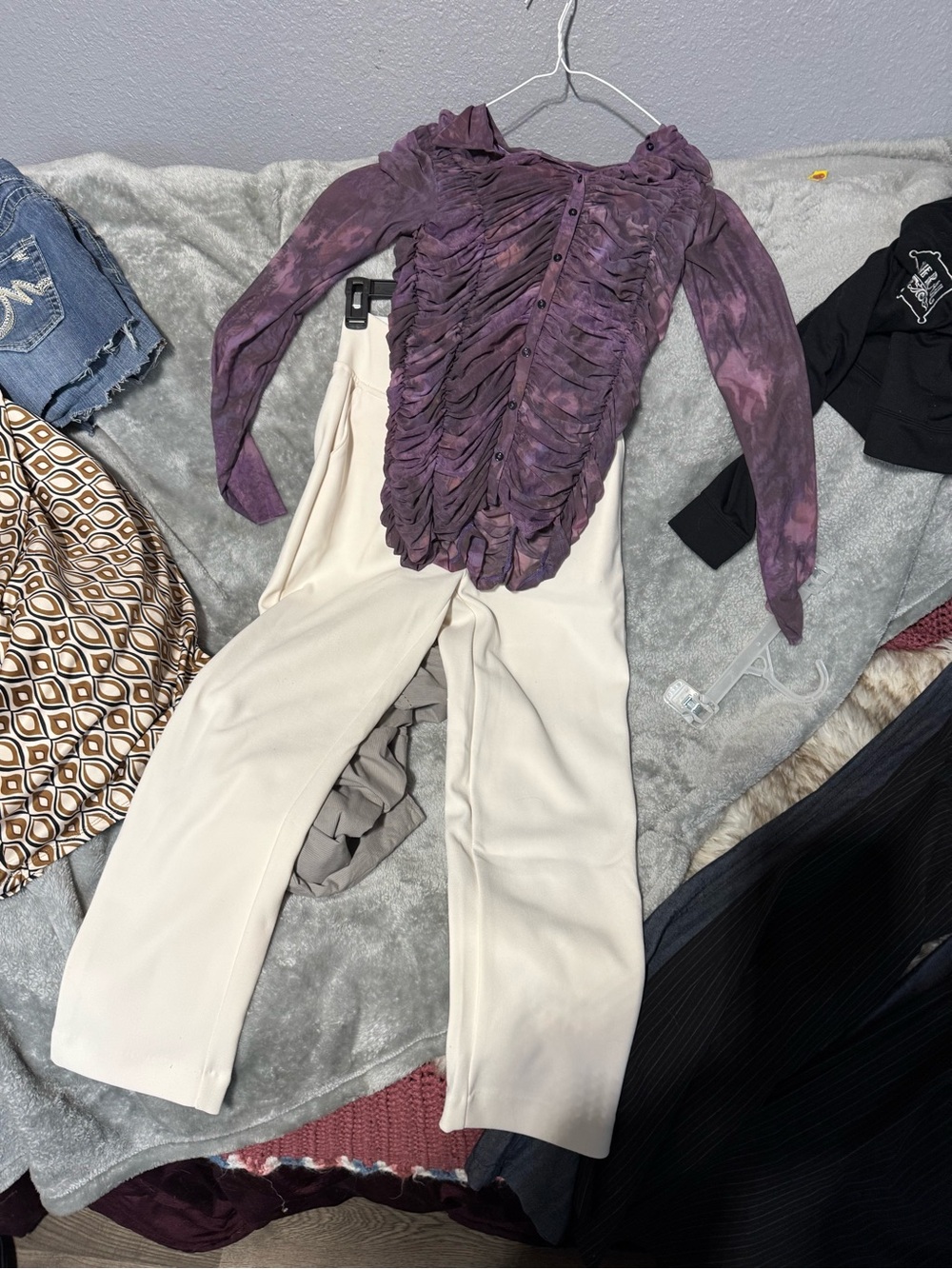 Pilcro Lavender Ruched Button-Front Top